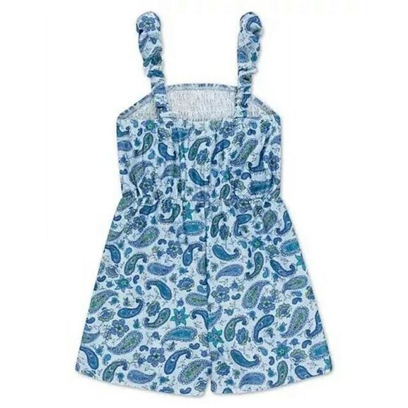 Speechless Big Girls Paisley Print Smocked Romper Sleeveless Light Denim M 8-10 - Picture 2 of 4